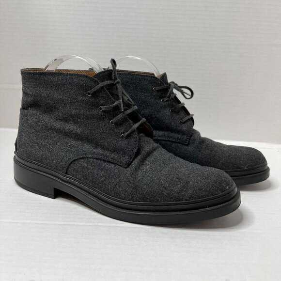 Tods Gray Desert Boots Lace Up Wool Outter Leather Interior Rubber Sole 39/ 8.5